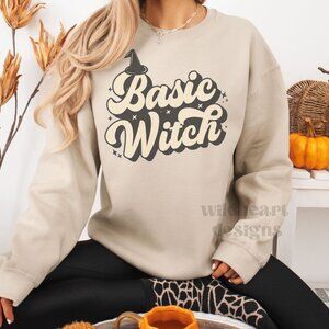 Basic Witch Sweatshirt, Halloween Sweatshirt - Sand